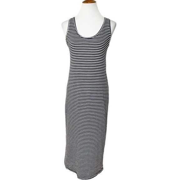 SOLD-Everlane Black and White Striped Casual Sleeveless Maxi Dress - Picture 2 of 11